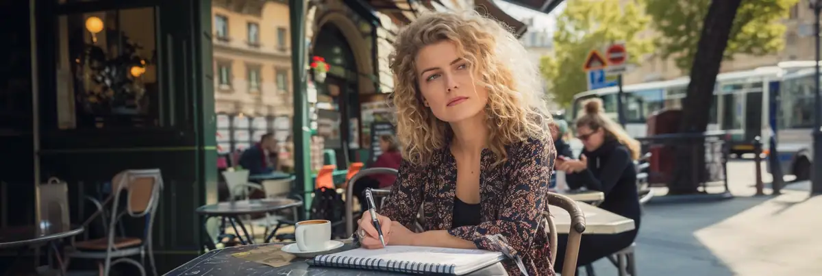 Un nom pour - accueil hero img - femme en pleine reflexion a une table de cafe